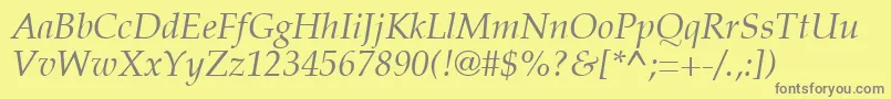 AgpalatialItalic-fontti – harmaat kirjasimet keltaisella taustalla