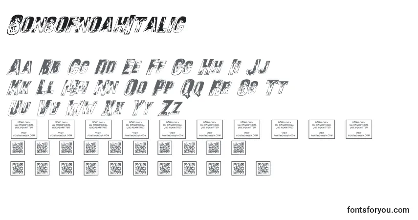 Schriftart SonsofnoahItalic – Alphabet, Zahlen, spezielle Symbole