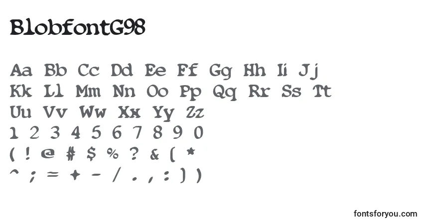A fonte BlobfontG98 – alfabeto, números, caracteres especiais