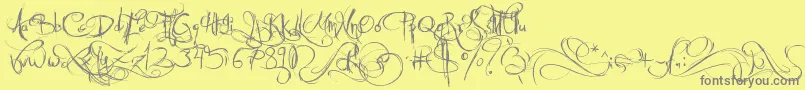 JellykaCastleSQueen-Schriftart – Graue Schriften auf gelbem Hintergrund