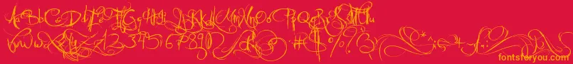 JellykaCastleSQueen-fontti – oranssit fontit punaisella taustalla