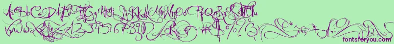 JellykaCastleSQueen-Schriftart – Violette Schriften auf grünem Hintergrund