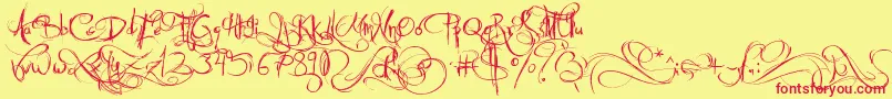 Шрифт JellykaCastleSQueen – красные шрифты на жёлтом фоне