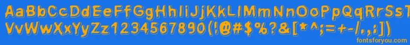 フォントXsderminatoer – オレンジ色の文字が青い背景にあります。