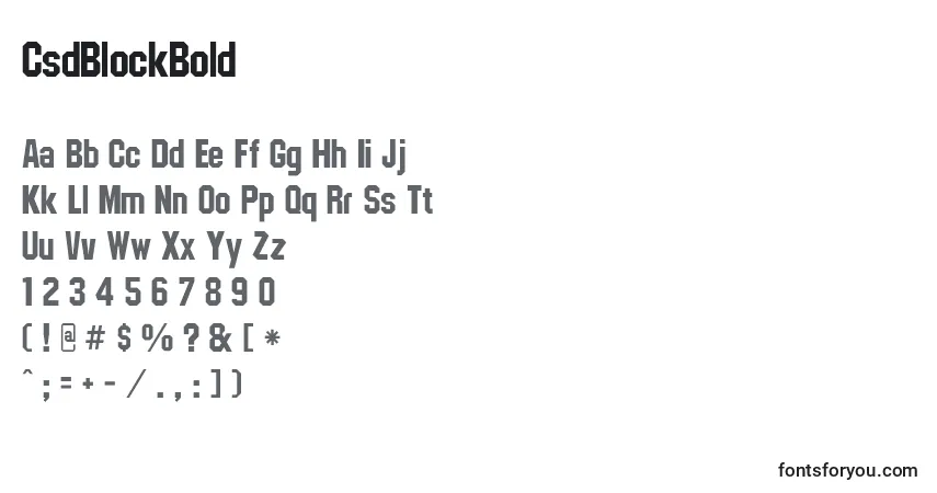 A fonte CsdBlockBold – alfabeto, números, caracteres especiais