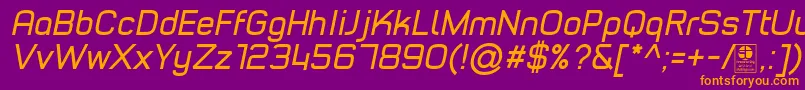 TypoStyleItalicDemo-fontti – oranssit fontit violetilla taustalla