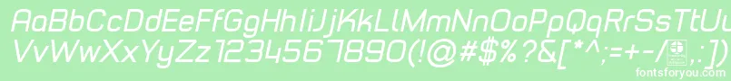 TypoStyleItalicDemo-fontti – valkoiset fontit vihreällä taustalla