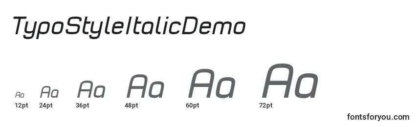 Größen der Schriftart TypoStyleItalicDemo
