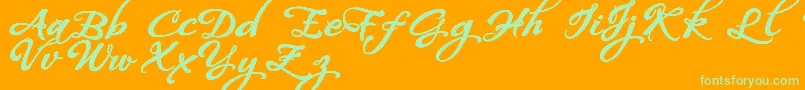 Шрифт WhispersCalligraphyDemoSinuousBold – зелёные шрифты на оранжевом фоне