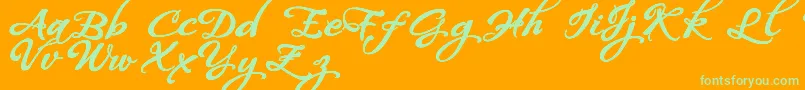 WhispersCalligraphyDemoSinuousBold-Schriftart – Grüne Schriften auf orangefarbenem Hintergrund