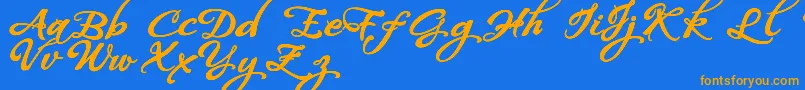WhispersCalligraphyDemoSinuousBold Font – Orange Fonts on Blue Background