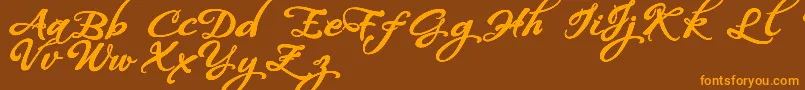 WhispersCalligraphyDemoSinuousBold Font – Orange Fonts on Brown Background