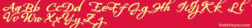 WhispersCalligraphyDemoSinuousBold-Schriftart – Gelbe Schriften auf rotem Hintergrund