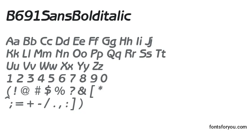 Шрифт B691SansBolditalic – алфавит, цифры, специальные символы