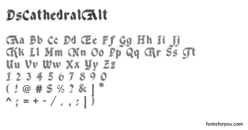 Schriftart DsCathedralAlt – Alphabet, Zahlen, spezielle Symbole