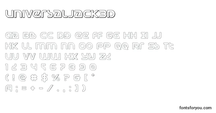 A fonte Universaljack3D – alfabeto, números, caracteres especiais