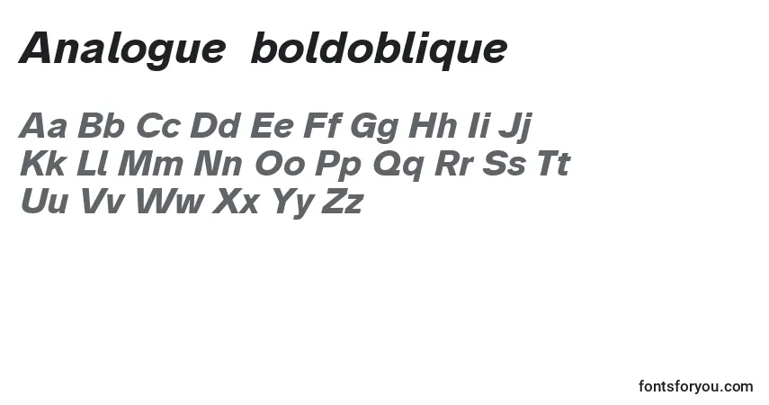 A fonte Analogue76boldoblique – alfabeto, números, caracteres especiais