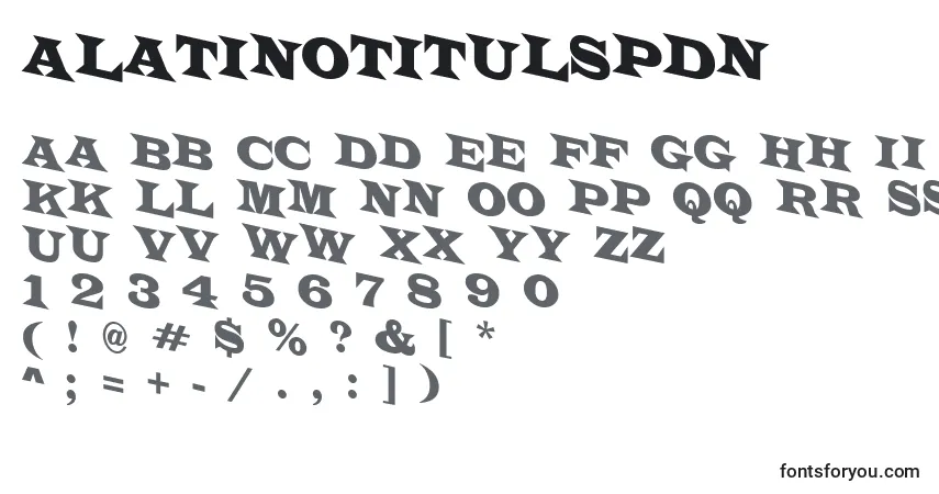 Шрифт ALatinotitulspdn – алфавит, цифры, специальные символы