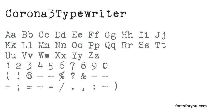 Czcionka Corona3Typewriter – alfabet, cyfry, specjalne znaki