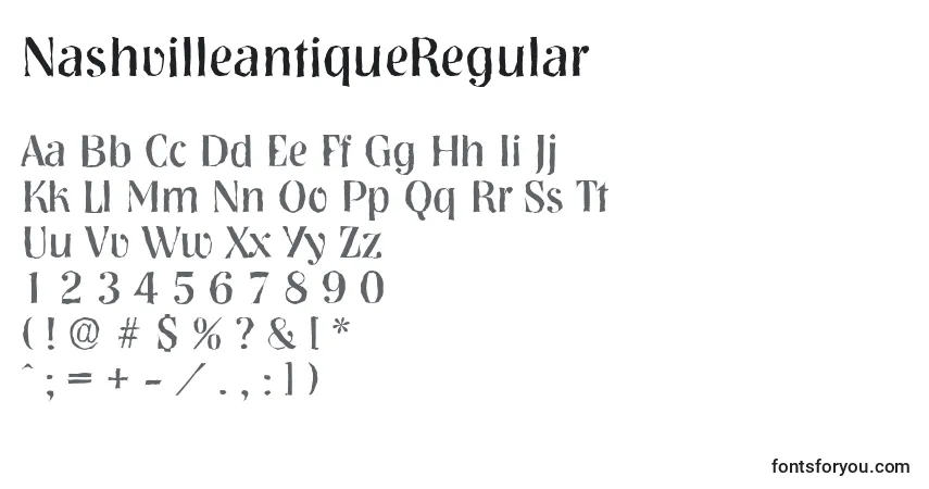 Fuente NashvilleantiqueRegular - alfabeto, números, caracteres especiales