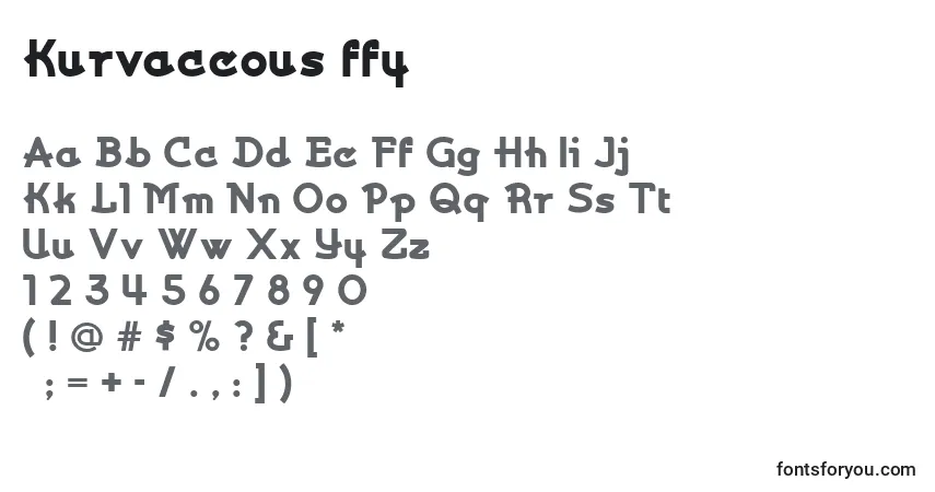 A fonte Kurvaceous ffy – alfabeto, números, caracteres especiais