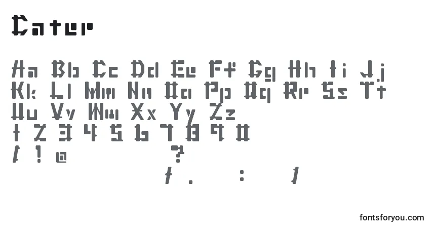 A fonte Cater – alfabeto, números, caracteres especiais