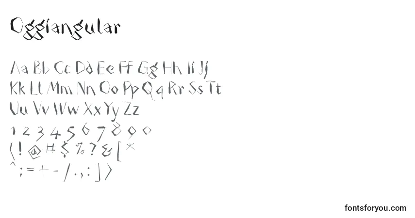 Czcionka Oggiangular – alfabet, cyfry, specjalne znaki