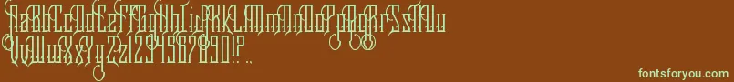 フォントRoyaltySavior – 緑色の文字が茶色の背景にあります。