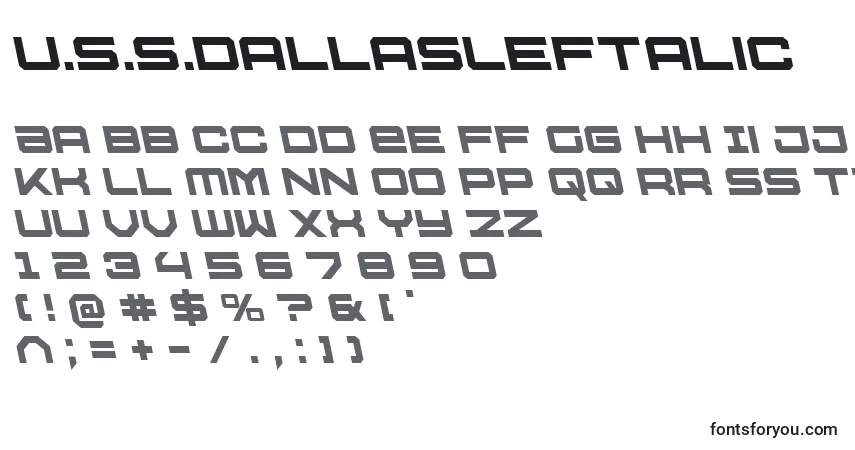 Schriftart U.S.S.DallasLeftalic – Alphabet, Zahlen, spezielle Symbole