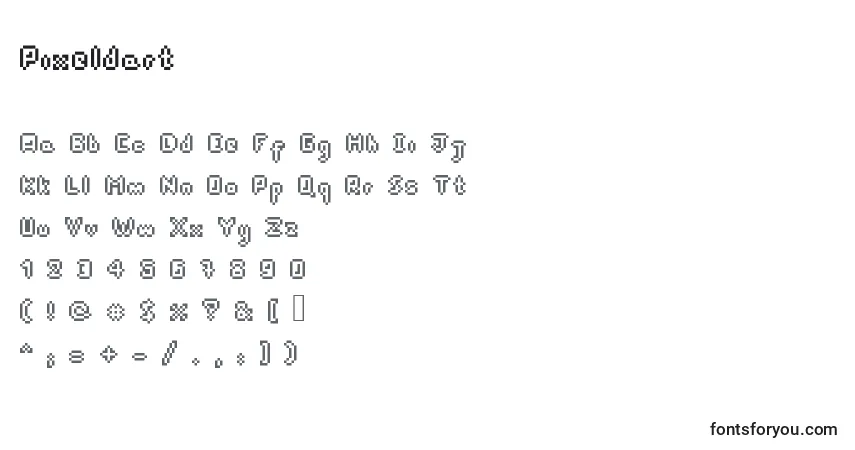 Schriftart Pixeldart – Alphabet, Zahlen, spezielle Symbole