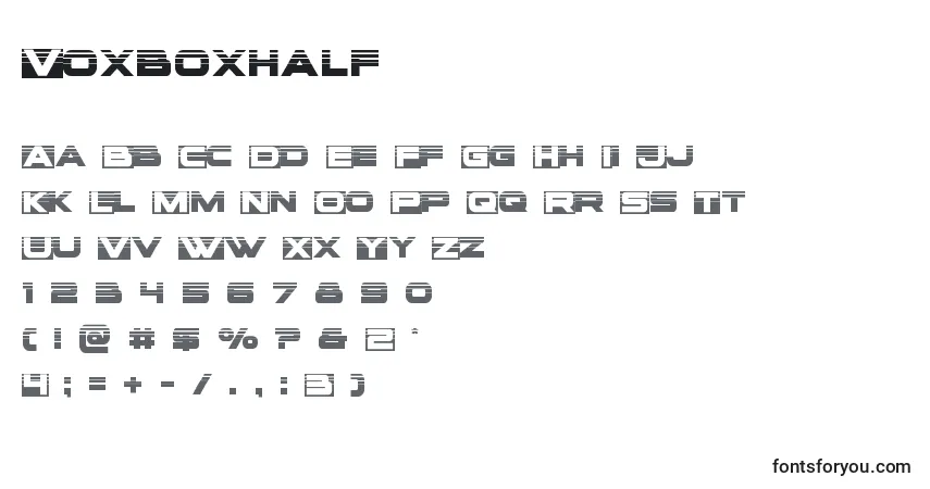Czcionka Voxboxhalf – alfabet, cyfry, specjalne znaki