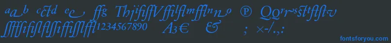 SabonnextLtDisplayItalicAlternate-Schriftart – Blaue Schriften auf schwarzem Hintergrund
