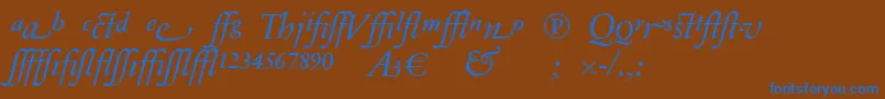 SabonnextLtDisplayItalicAlternate-Schriftart – Blaue Schriften auf braunem Hintergrund
