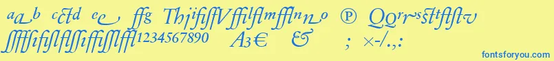 SabonnextLtDisplayItalicAlternate-Schriftart – Blaue Schriften auf gelbem Hintergrund