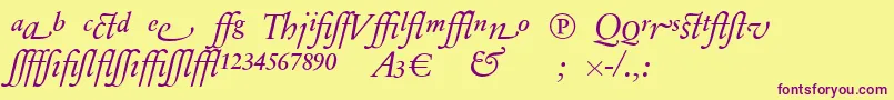 SabonnextLtDisplayItalicAlternate-Schriftart – Violette Schriften auf gelbem Hintergrund