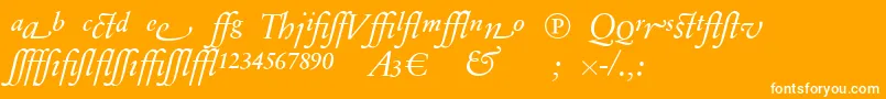 SabonnextLtDisplayItalicAlternate-Schriftart – Weiße Schriften auf orangefarbenem Hintergrund