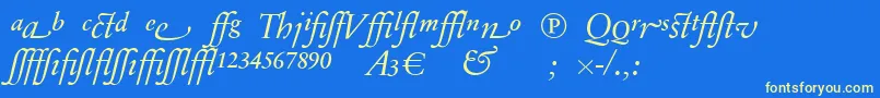 SabonnextLtDisplayItalicAlternate-Schriftart – Gelbe Schriften auf blauem Hintergrund