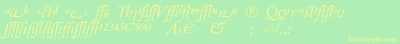SabonnextLtDisplayItalicAlternate-Schriftart – Gelbe Schriften auf grünem Hintergrund