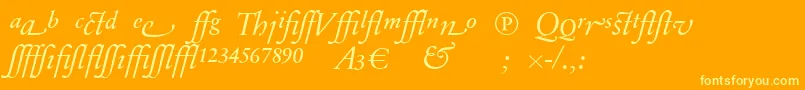 SabonnextLtDisplayItalicAlternate-Schriftart – Gelbe Schriften auf orangefarbenem Hintergrund