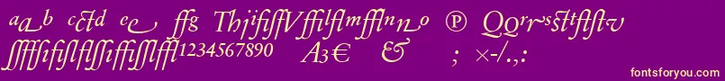 SabonnextLtDisplayItalicAlternate-Schriftart – Gelbe Schriften auf violettem Hintergrund