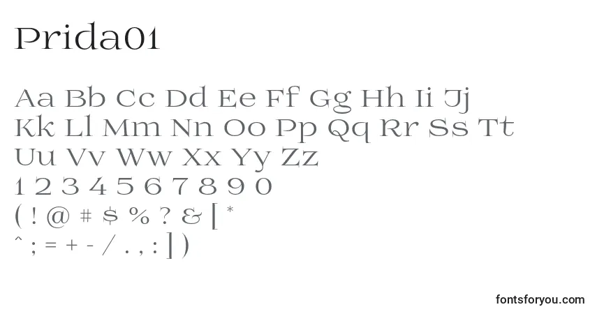 Schriftart Prida01 – Alphabet, Zahlen, spezielle Symbole