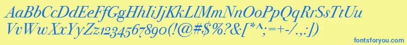 BodoniSvtytwoOsItcTtBookit Font – Blue Fonts on Yellow Background