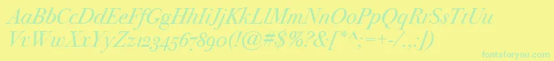 Fonte BodoniSvtytwoOsItcTtBookit – fontes verdes em um fundo amarelo