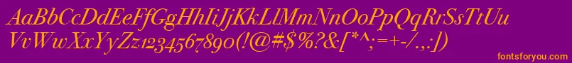 BodoniSvtytwoOsItcTtBookit Font – Orange Fonts on Purple Background