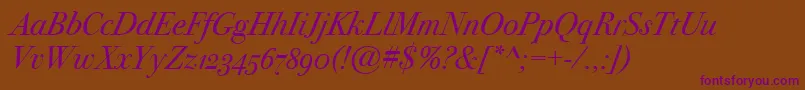 BodoniSvtytwoOsItcTtBookit Font – Purple Fonts on Brown Background