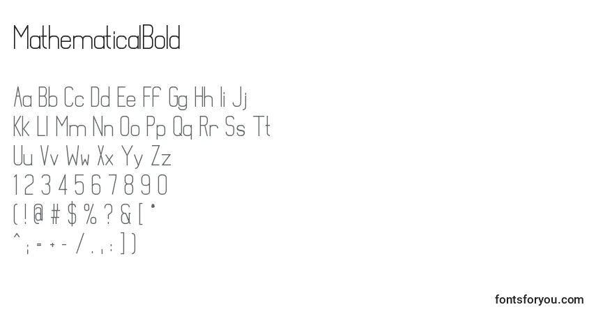 Czcionka MathematicalBold – alfabet, cyfry, specjalne znaki