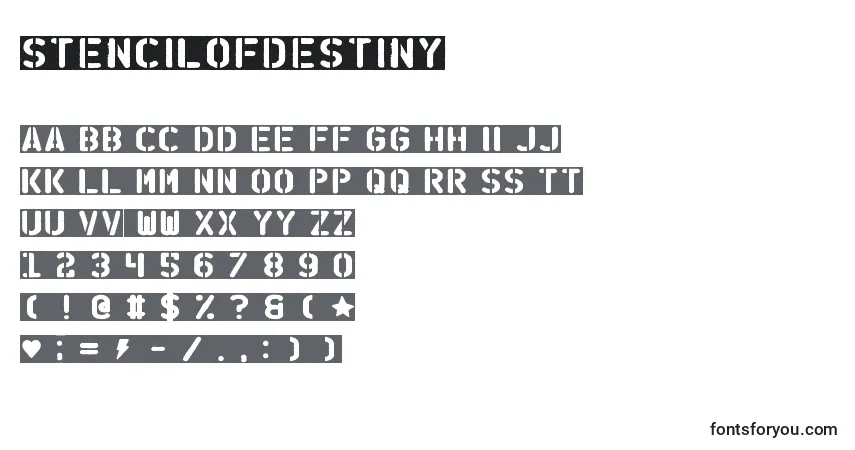 Schriftart StencilOfDestiny – Alphabet, Zahlen, spezielle Symbole