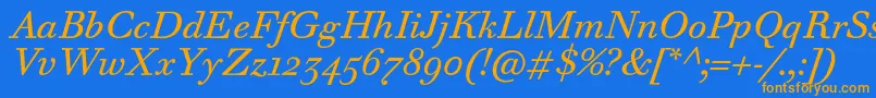 WalbaumTextProItalic-Schriftart – Orangefarbene Schriften auf blauem Hintergrund