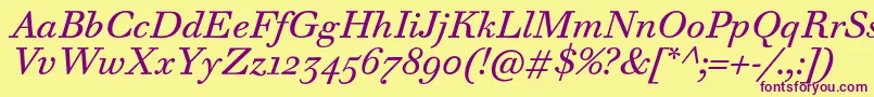 WalbaumTextProItalic Font – Purple Fonts on Yellow Background