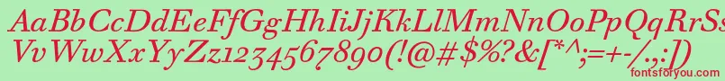 Шрифт WalbaumTextProItalic – красные шрифты на зелёном фоне